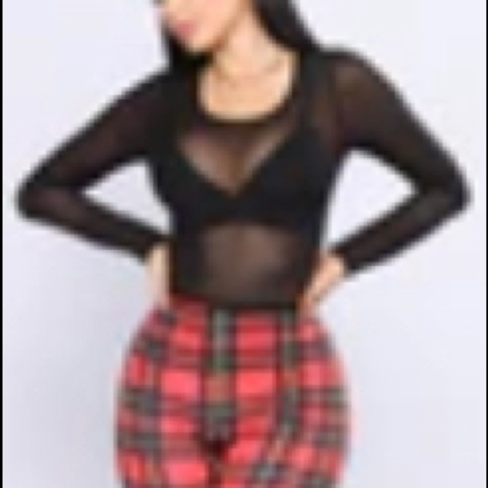 Long sleeve black mesh crop top